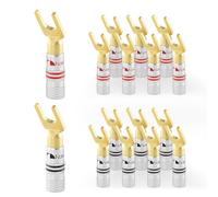 Nakamichi GrubLock 24k Gold Plated Spade Y Banana Plugs Audio, 10-18 AWG | Excel Series, Gauge Size 4mm for Speakers Amplifier Stereo Home Theatre Hi-Fi Wire Cable, Screw Connector, 16 Pcs (8-Pairs)
