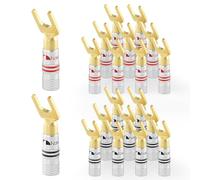 Nakamichi GrubLock 24k Gold Plated Spade Y Banana Plugs Audio, 10-18 AWG | Excel Series, Gauge Size 4mm for Speakers Amplifier Stereo Home Theatre Hi-Fi Wire Cable, Screw Connector, 20 Pcs (10-Pairs)