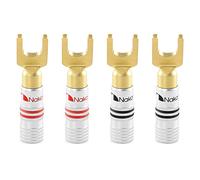 Nakamichi GrubLock 24k Gold Plated Spade Y Banana Plugs Audio, 10-18 AWG | Excel Series, Gauge Size 4mm for Speakers Amplifier Stereo Home Theatre Hi-Fi Wire Cable, Screw Connector, 4 Pcs (2-Pairs)