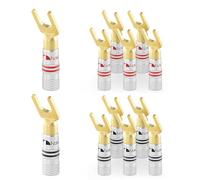 Nakamichi GrubLock 24k Gold Plated Spade Y Banana Plugs Audio, 10-18 AWG | Excel Series, Gauge Size 4mm for Speakers Amplifier Stereo Home Theatre Hi-Fi Wire Cable, Screw Connector, 12 Pcs (6-Pairs)