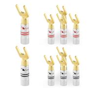 Nakamichi GrubLock 24k Gold Plated Spade Y Banana Plugs Audio, 10-18 AWG | Excel Series, Gauge Size 4mm for Speakers Amplifier Stereo Home Theatre Hi-Fi Wire Cable, Screw Connector, 10 Pcs (5-Pairs)