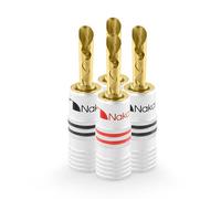 Nakamichi GrubLock Excel Series 24k Gold Plated BFA Banana Plugs, 10-18 AWG | Gauge Size 4mm for Speakers Amplifier Stereo Home Theatre Audio Receiver Radio Wire Cable Screw Connector, 4 Pcs (2-Pairs)