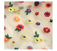 NAKAN Cute Mesh Lace Fabric Colorful Flower Embroidered for Children Clothing, Dress Making, Sewing DIY Crafts, Home Party Decoration, 130cm/51'' Width(Size:1m,Color:2)