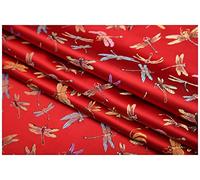 NAKAN Silky Dragonfly Jacquard Brocade Fabric 90cm Wide Sold By The Meter For Clothing Handmade Bags Cushion Cheongsam(Color:Pomegranate red)