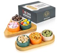 Nakass 6 x snack bowls, serving bowls, 2 x sets made of ceramic, dessert bowls, snack plates with 2 x bamboo wooden trays as tapas bowls, serving tray, candy bowl for kitchen, dining table decoration
