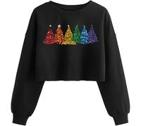 Nakater Women's Funny Christmas Graphic Crop Sweatshirts Xmas Holiday Party Casual Lantern Long Sleeve Pullover Tops, 01bblack, Medium