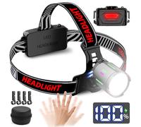 NAKCNM Head Torch LED Rechargeable with Motion Sensor, Headlamp Headtorch Head Light LCD Display 20000 Lumen 3 Modes Adjustable Focus, Helmet Lamp with Bag for Camping Hiking Emergency Fishing
