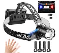 NAKCNM Head Torch Rechargeable with Motion Sensor, Headlamp Headtorch LED Super Bright with Rot Rear Light, 20000 Lumen, 3 Modes Waterproof 90° Adjustable for Hiking Camping Fishing Dog Walking