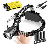 NAKCNM Head Torch Rechargeable with Motion Sensor, Headtorch Headlamp Head Torches LED Super Bright 15000 Lumen Head Tourch Waterproof 3 Modes Adjustable Focus Headlight for Walking Hiking Fishing