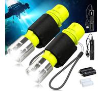 NAKCNM Diving Flashlight with Rechargeable Power, Scuba Dive Light Super Bright, Underwater Flashlights IPX8 Waterproof 3 Modes Dive Torch for Outdoor Diving Emergency(2 Pack)