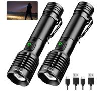 NAKCNM Rechargeable Flashlight High Lumens 2000, 5 Modes Small Powerful Super Bright Flashlights LED Strong Pocket Flash Light USB C with Clip for Home,Camping(2 Pack)