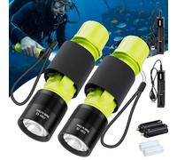 NAKCNM Scuba Diving Torch 2 Pack, IPX8 Waterproof Rechargeable LED Dive Torch with 3 Modes, 1200 Lumens Battery Powered Underwater Flashlight with Wrist Strap for Scuba Diving, Snorkeling, Fishing