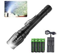 NAKCNM Torch with 8 Rechargeable Batteries, Small Torches LED Super Bright, Flashlight Torch Battery Powered, Waterproof 5 Modes Adjustable Focus for Camping Kids Fishing Walking Hiking Emergency