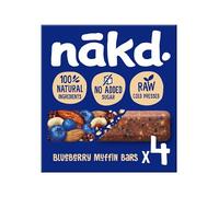 Nakd Blueberry Muffin Fruit, Nut & Bar - Healthy Snack - Vegan - Gluten Free, 4x34g Multipack