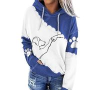 NAKEAH Dog High Five Print Hoodie,Women Super Soft Dog Hoodies Top Long Sleeve Pullover,Unique Hooded Drawstring Sweatshirt (Large,blue)