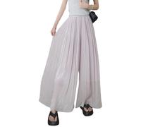 NAKEAH Glazed Silk Floor-Length Wide-Leg Culottes,Women's High Elastic Waist Pleated Chiffon Pants Skirts (XX-Large,Gray)