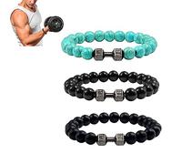 NAKEAH Gymheads Bracelet,Dumbbell Bracelet for Men Women,Natural Stone Dumbbell Beads Bracelets Set (A)
