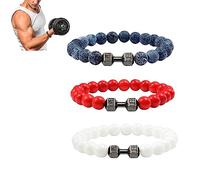 NAKEAH Gymheads Bracelet,Dumbbell Bracelet for Men Women,Natural Stone Dumbbell Beads Bracelets Set (E)