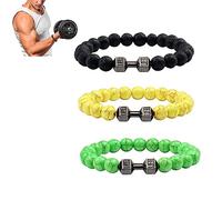 NAKEAH Gymheads Bracelet,Dumbbell Bracelet for Men Women,Natural Stone Dumbbell Beads Bracelets Set (H)