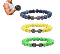 NAKEAH Gymheads Bracelet,Dumbbell Bracelet for Men Women,Natural Stone Dumbbell Beads Bracelets Set (G)