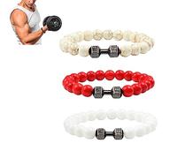 NAKEAH Gymheads Bracelet,Dumbbell Bracelet for Men Women,Natural Stone Dumbbell Beads Bracelets Set (D)