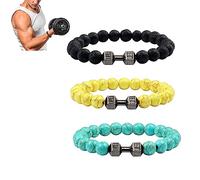 NAKEAH Gymheads Bracelet,Dumbbell Bracelet for Men Women,Natural Stone Dumbbell Beads Bracelets Set (I)