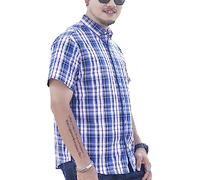 NAKEAH Men's Fashion Large Size Checked Shirt Street Casual Lapels Short Sleeve Shirt Fat Guy Shirt 5035 Blue 3XL