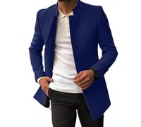 NAKEAH Mens Trendy Solid Tweed Blazer,Business Stand Collar Buttoned Casual Sports Jacket,Men's tweed blazer (Blue,Medium)