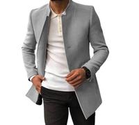 NAKEAH Mens Trendy Solid Tweed Blazer,Business Stand Collar Buttoned Casual Sports Jacket,Men's tweed blazer (Gray,Medium)