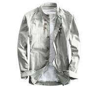 NAKEAH Soulona Katana Shirt, Premium Japanese Style Linen Shirt, Soulona Men's Katana Shirt Japanese Style, Light Gray, XL