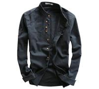 NAKEAH Soulona Katana Shirt, Premium Linen Japan Style, Men's Casual Shirt, White, Medium, Long Sleeve, Stand Collar