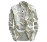 NAKEAH Soulona Katana Shirt, Premium Linen Japan Style, Men's Casual Shirt, White, Medium, Long Sleeve, Stand Collar