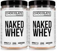 Naked Chocolate Whey Protein Powder, Only 3 Ingredients, Grass Fed, Gluten Free, Soy Free, GMO Free, 25g Protein and 6g BCAAs per Scoop, 12 Servings, 450g (Pack of 2)