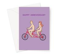 Naked Couple On Tandem Happy Anniversary Greeting Card | Nude Couple Anniversary Card, Funny Anniversary Card for Nudist Couple