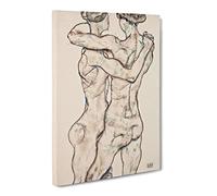Naked Girls Embracing By Egon Schiele Classic Painting Canvas Wall Art Print Ready to Hang, Framed Picture for Living Room Bedroom Home Office Décor, 24x16 Inch (60x40 cm)