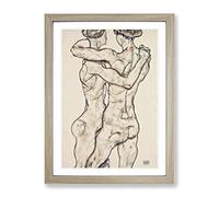 Naked Girls Embracing By Egon Schiele Classic Painting Framed Wall Art Print, Ready to Hang Picture for Living Room Bedroom Home Office Décor, Oak A3 (34 x 46 cm)