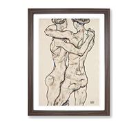 Naked Girls Embracing By Egon Schiele Classic Painting Framed Wall Art Print, Ready to Hang Picture for Living Room Bedroom Home Office Décor, Walnut A3 (34 x 46 cm)