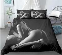 Naked Lady Duvet Cover Double, 3D Print Grey Duvet Covers Naked Lady Bedding Set Soft Microfibre Quilt Cover with Pillowcases and Zipper B513