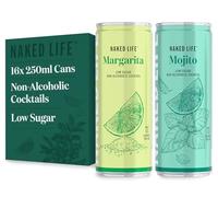Naked Life Non Alcoholic Cocktail Cans - Mojito & Margarita - Low Sugar, Low Calorie Non Alcoholic Drinks - Alcohol Free Cocktails & Mocktails Ready to Drink - 8x Mojito, 8x Margarita, 16 x 250ml Cans
