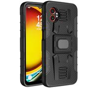 Nakedcellphone Case for Galaxy XCover 7 Pro, Rugged Ring Grip Cover with Stand [Built-in Mounting Plate] for Samsung XCover7 Pro Phone (2025, SM-G766) - Black Carbon Fiber Design