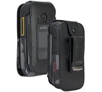 Nakedcellphone Case for Sonim XP3 Plus Flip Phone, [Black Vegan Leather] Form-Fit Cover with [Built-in Screen Protection] and [Metal Belt Clip] for XP3plus XP3900