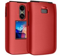 Nakedcellphone Case for TCL Flip 4 Phone, Slim Hard Shell Protector Cover [Anti-Fingerprint, Grid Texture] for T440 (2025) - Bold Red