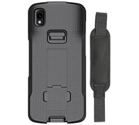 Nakedcellphone Case + Hand Strap Combo for Zebra TC22 TC27 Mobile Computer Scanner, Textured Slim Hard Shell Protector Cover with Kickstand - Black