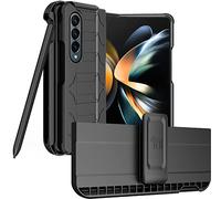Nakedcellphone Case with Clip and S Pen Slot for Galaxy Z Fold 4 5G, Tactical Cover and Custom Belt Hip Holster Holder View Stand Combo for Samsung Z Fold4 Phone (SM-F936U, 2022) - Matte Black