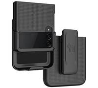 Nakedcellphone Case with Clip for Galaxy Z Flip 3 5G, [Grid Texture] Slim Hard Shell Cover and [Rotating/Ratchet] Belt Hip Holster Holder Combo for Samsung Z Flip3 Phone (SM-F711, 2021) - Black