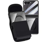 Nakedcellphone Combo for Samsung Galaxy Z Flip 7 Phone Case with Belt Clip Pouch Holder - Built-in Screen Protector - Hinge Cover - Compatible with MagSafe - Black/Clear