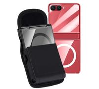 Nakedcellphone Combo for Samsung Galaxy Z Flip 7 Phone Case with Belt Clip Pouch Holder - Built-in Screen Protector - Hinge Cover - Compatible with MagSafe - Red/Clear