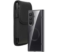 Nakedcellphone Combo for Samsung Galaxy Z Fold 7 Phone Case with Belt Clip Pouch Holder - Built-in Screen Protector - Hinge Cover - Compatible with MagSafe - Black/Clear