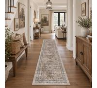 NakedCloud 2x10 Vintage Runner Rug Low Pile Non-Slip Washable Hallway Rug | Retro Print, Non-Shedding, Soft Washable Brown Long Carpet, Stain Resistant Runner, for Hallway Kitchen Bedroom Laundry Room