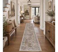 NakedCloud 2x12 Vintage Runner Rug Low Pile Non-Slip Washable Hallway Rug | Retro Print, Non-Shedding, Soft Washable Brown Long Carpet, Stain Resistant Runner, for Hallway Kitchen Bedroom Laundry Room